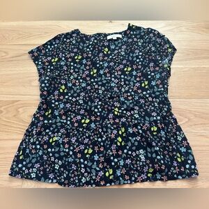 LOFT Black Floral Blouse Top Medium M